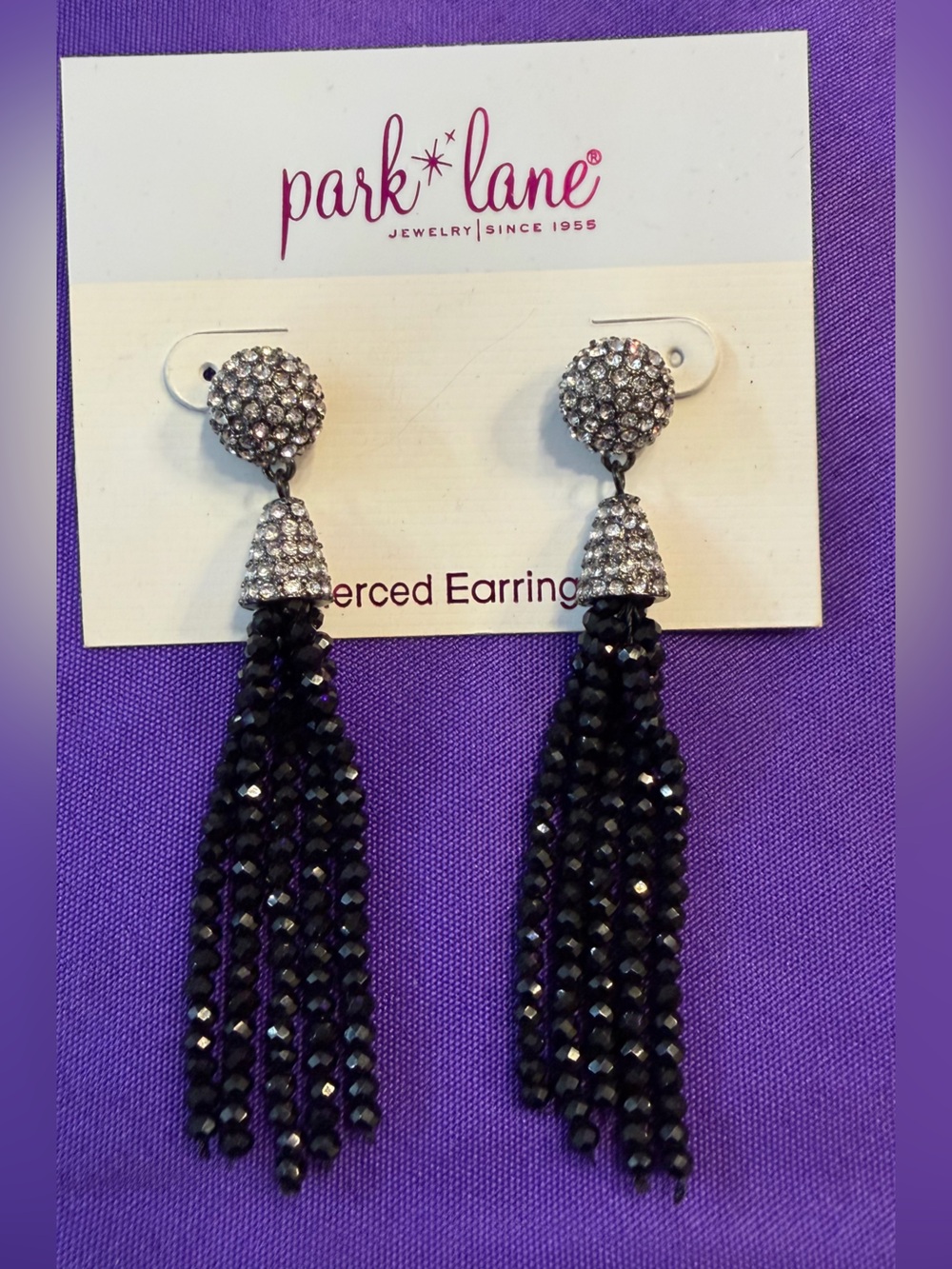 Park Lane Black Crystal Beaded Tassel Dangle Earrings New